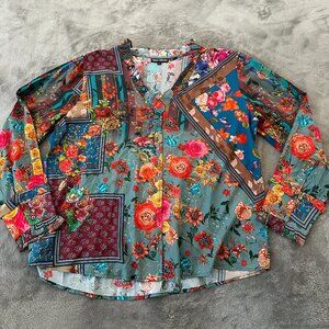 Tolani Collection Long Sleeve Floral Blouse Shirt Women's size LARGE Artsy